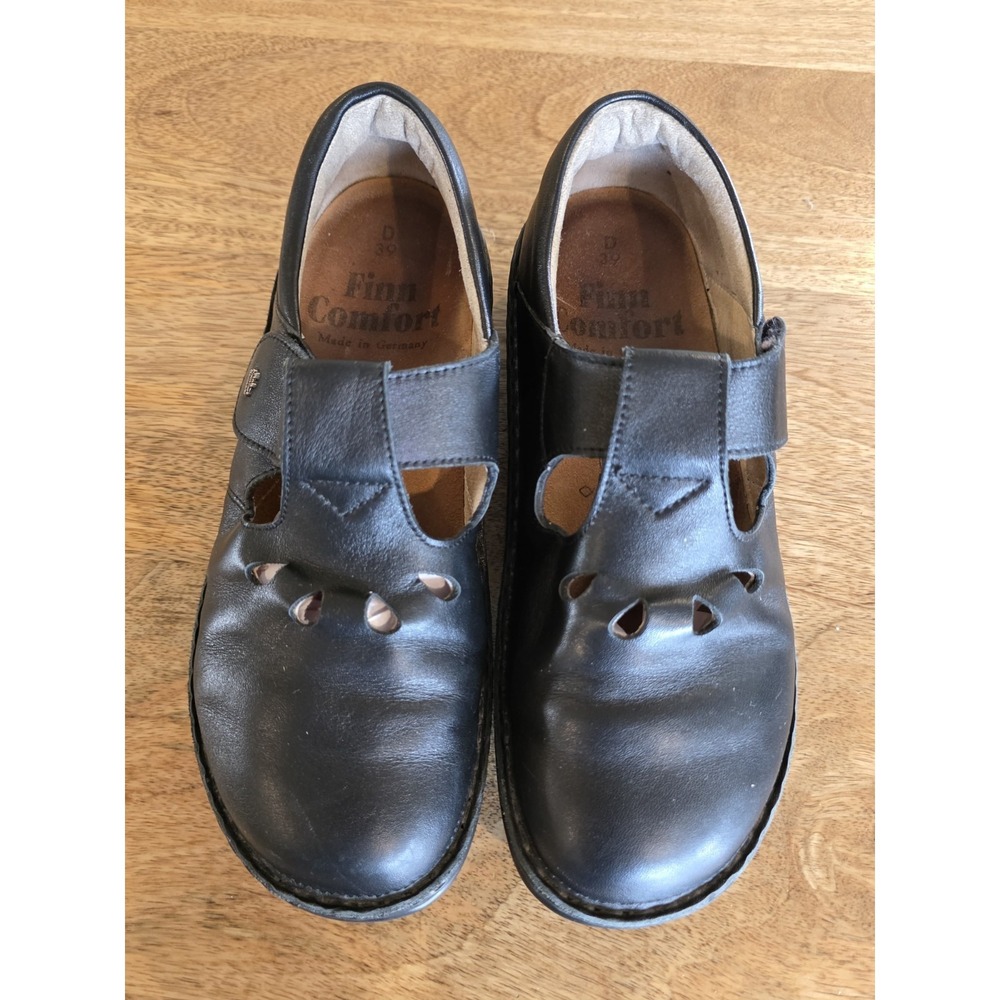 Finn Comfort Germany Tofino Black Leather Mary Jane T-Strap Shoes EU Size 39 D